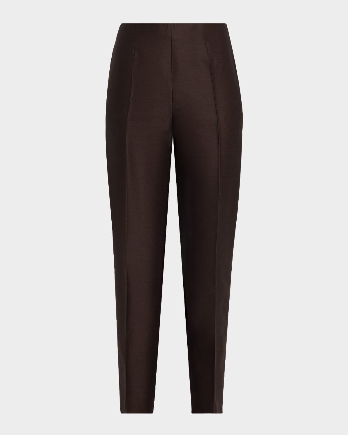 Wool-Silk Straight-Leg Ankle Pants
