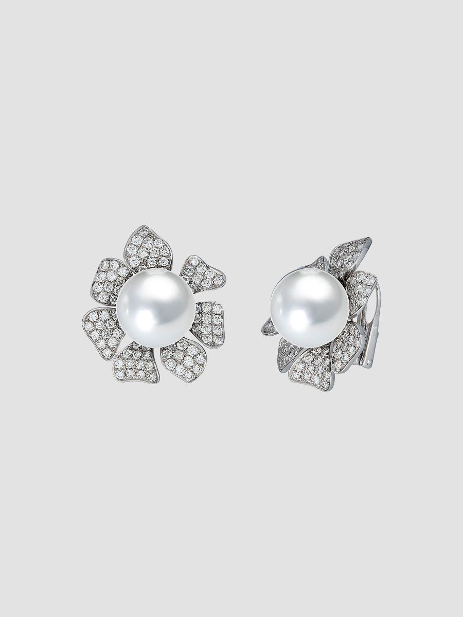 Women's 18K White Gold, South Sea Pearl & 2.34 TCW Diamond Stud Earrings - White Gold