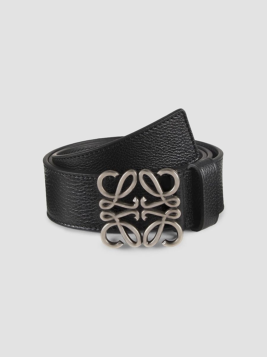 LOEWE Men's Chunky Anagram Leather Belt - Black Vintage Palladium - Size 34