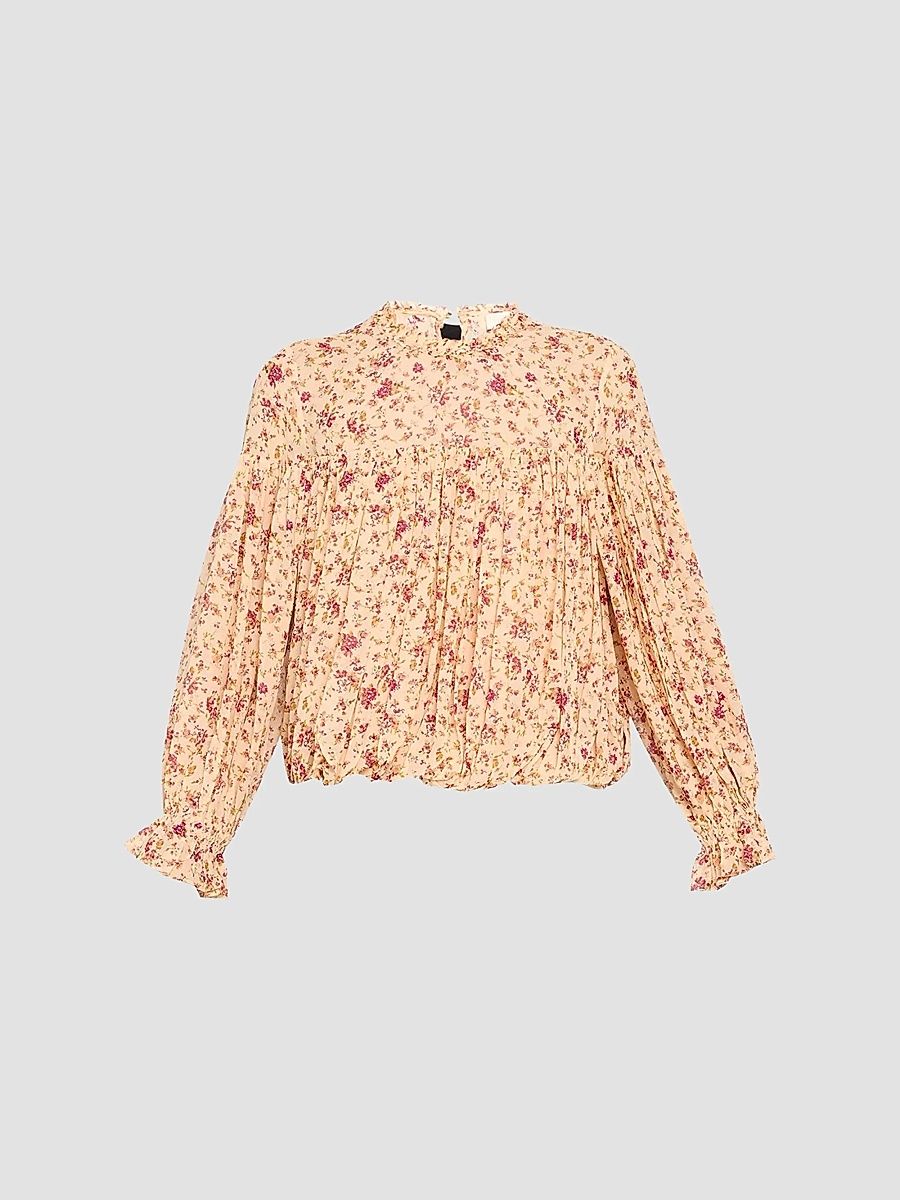 Ulla Johnson Women's Pearl Silk Blouse - Blush Mille Fleur - Size 16