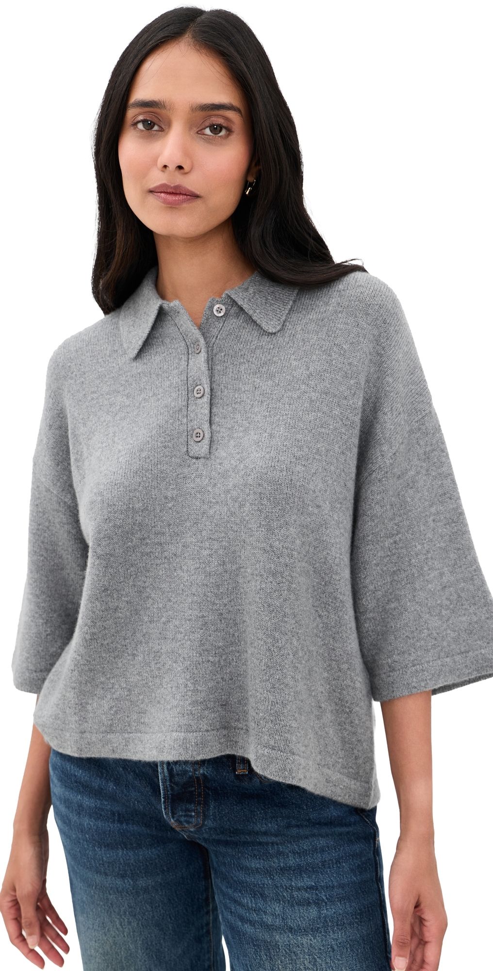 FRAME The Academy Polo Cashmere Pullover Graphite Grey L