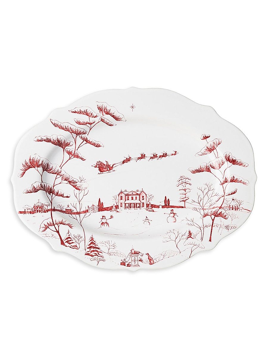 Country Estate Winter Frolic Platter - White Red