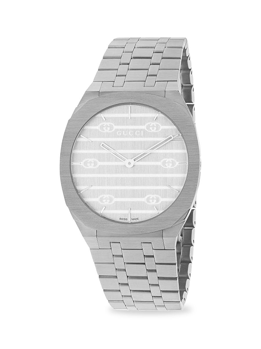 Men's 25H Stainless Steel Bracelet Watch, 34MM - Silver