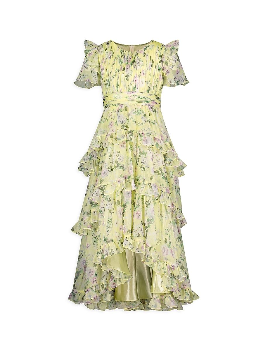 Little Girl's & Girl's Floral Ruffled High-Low Dress - Key Lime - Size 12