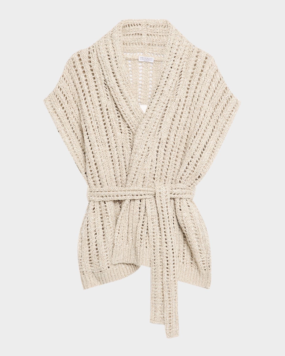 Openwork Pailette Rib Long Wrap Cardigan