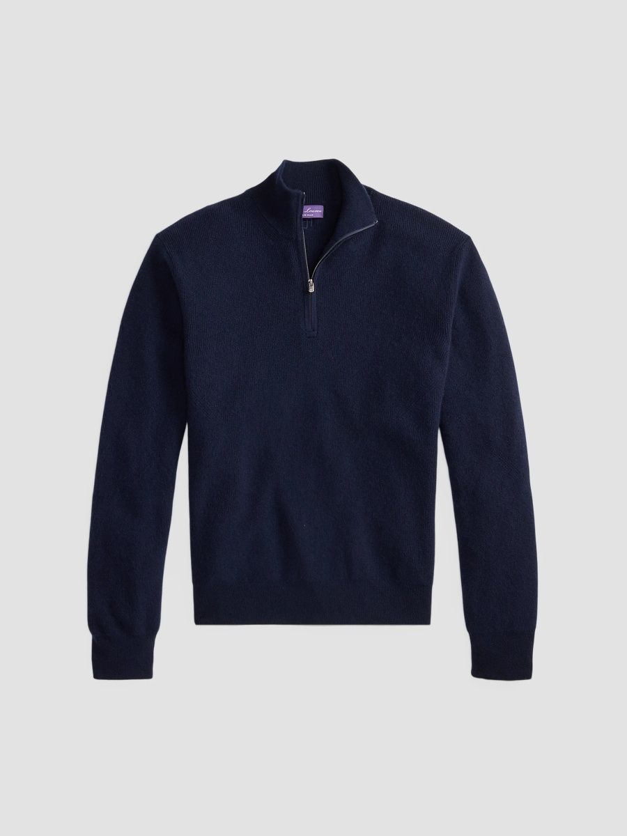 Ralph Lauren Purple Label Men's Cashmere Quarter-Zip Sweater - Classic Chairman Navy - Size XXL