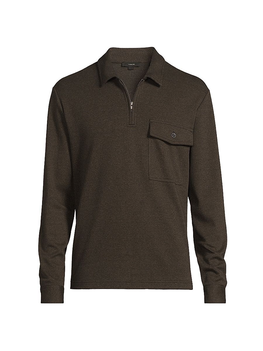 Men's Herringbone Quarter-Zip Polo Shirt - Dark Roast Black - Size XXL