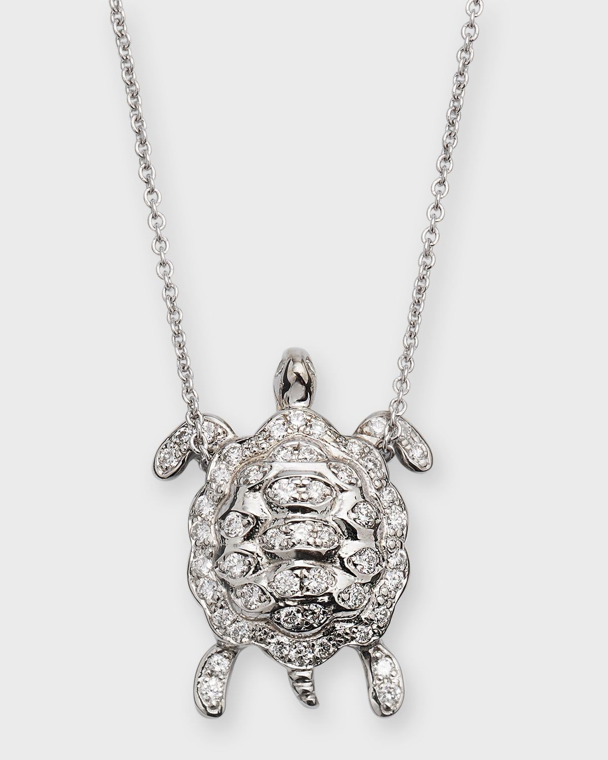 18K White Gold Diamond Turtle Pendant Necklace