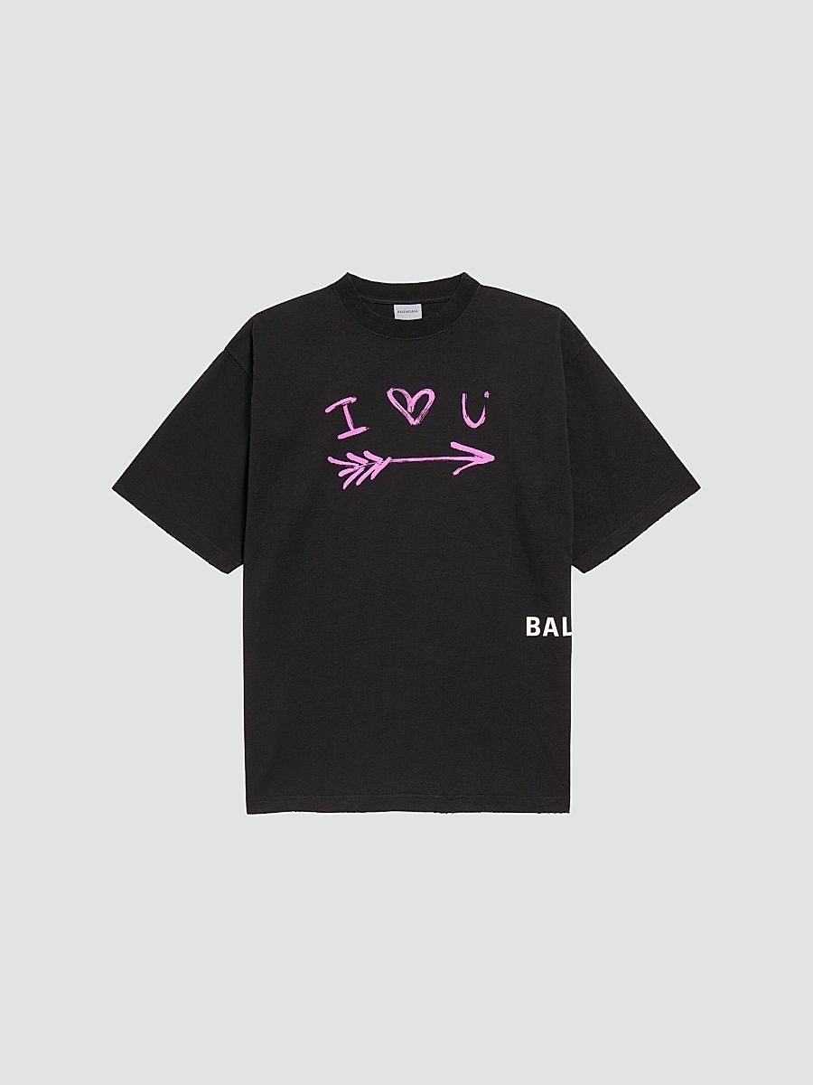Balenciaga Men's I Love U Medium Fit T-Shirt - Black - Size Medium