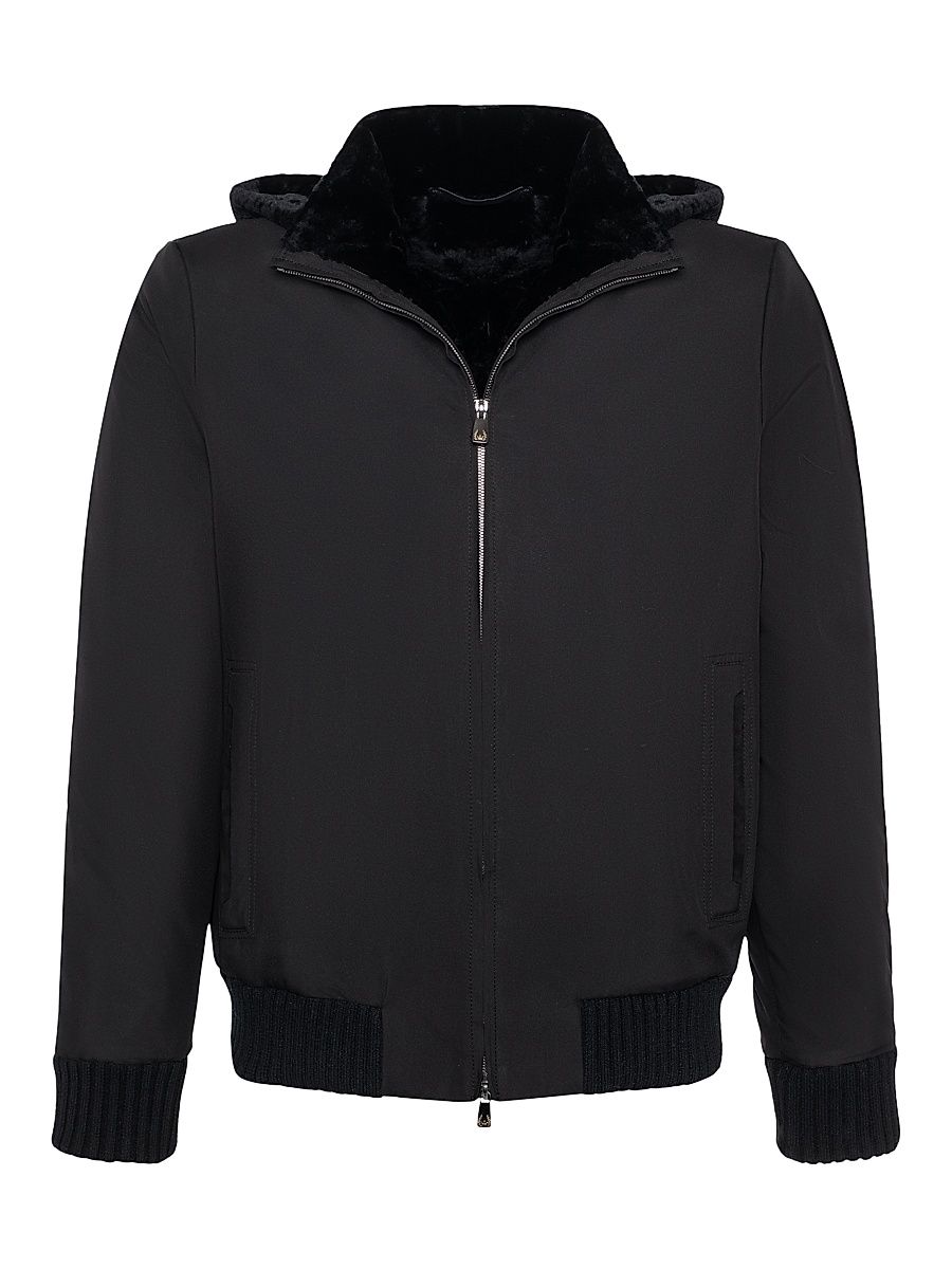 Men's Fabric Jacket with Select Lamb Lining and Detachable Hood - Black - Size XXL