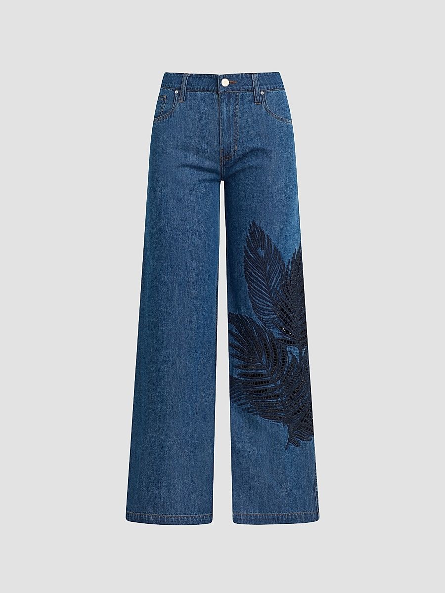 Women's Rylee Embroidered Palm Wide-Leg Jeans - La Palm - Size 23
