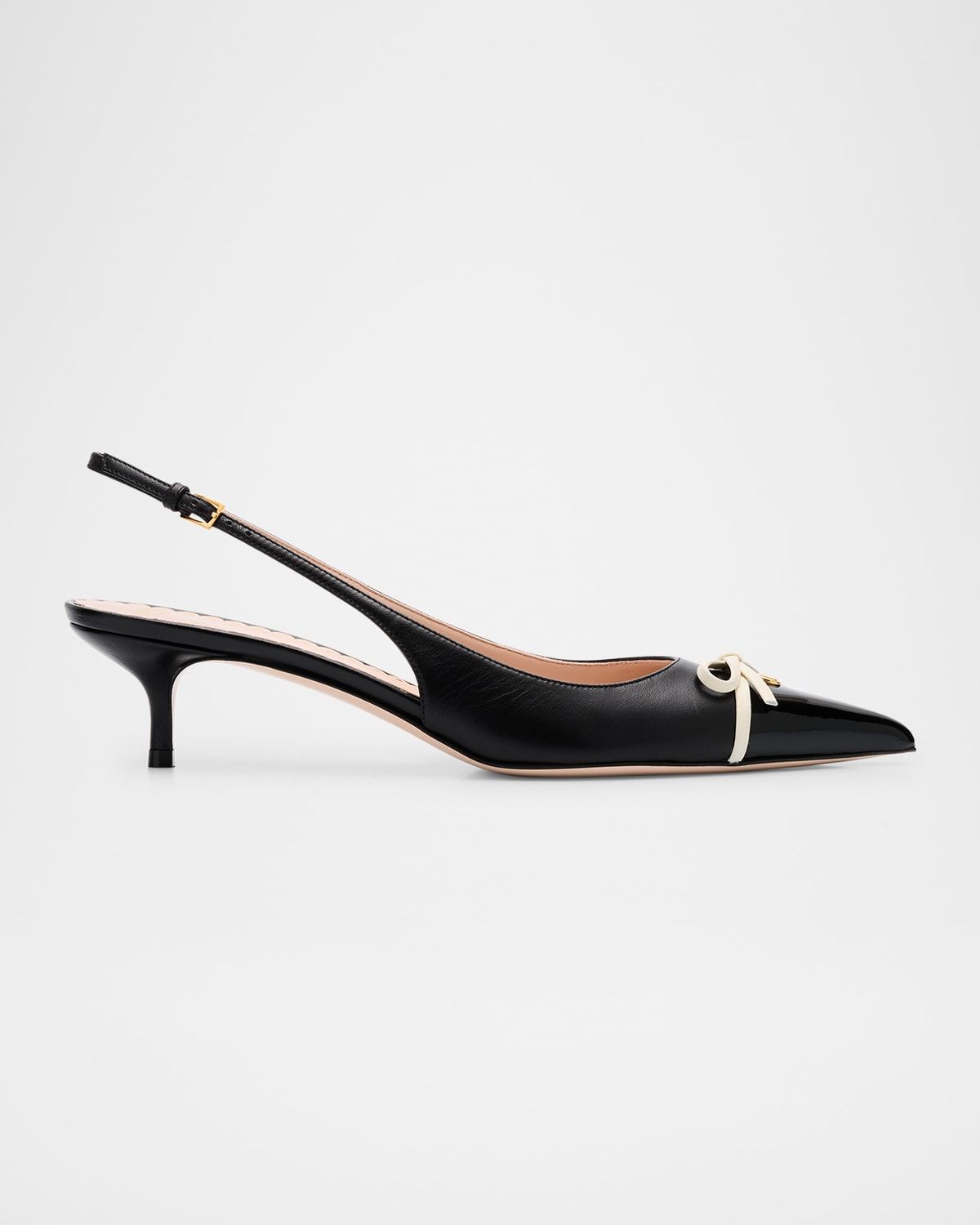 Patent Cap-Toe Leather Kitten Slingback Pumps
