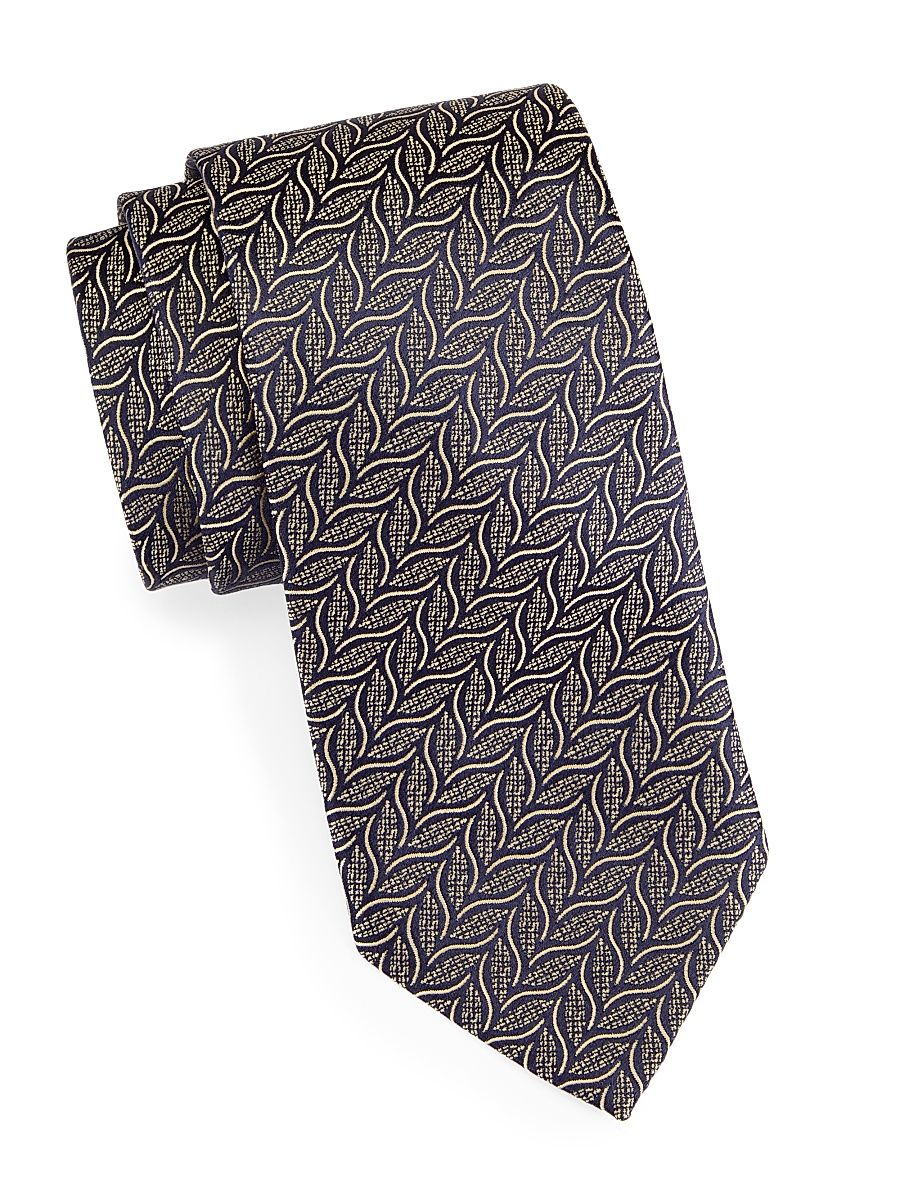 Men's Vine Jacquard Silk Tie - Navy Silver