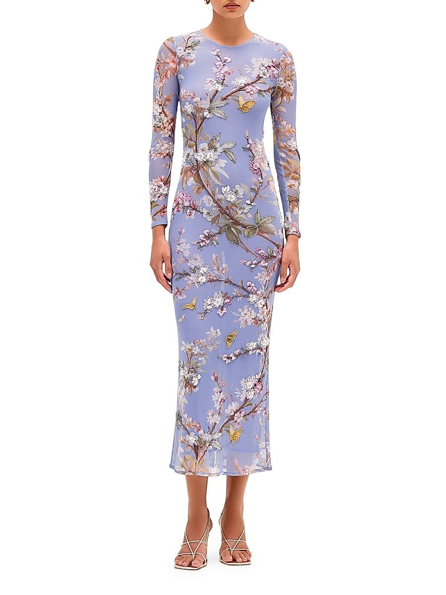 Women's Delicata Embroidered Tulle Midi-Dress - Lilac - Size 6