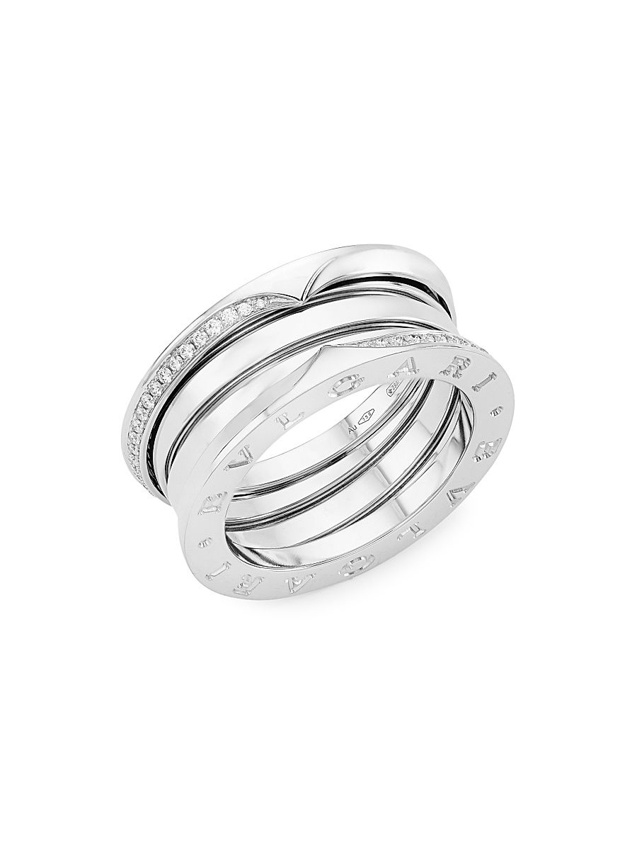 Women's B. Zero1 18K White Gold & Diamond Three-Band Ring - White - Size 7