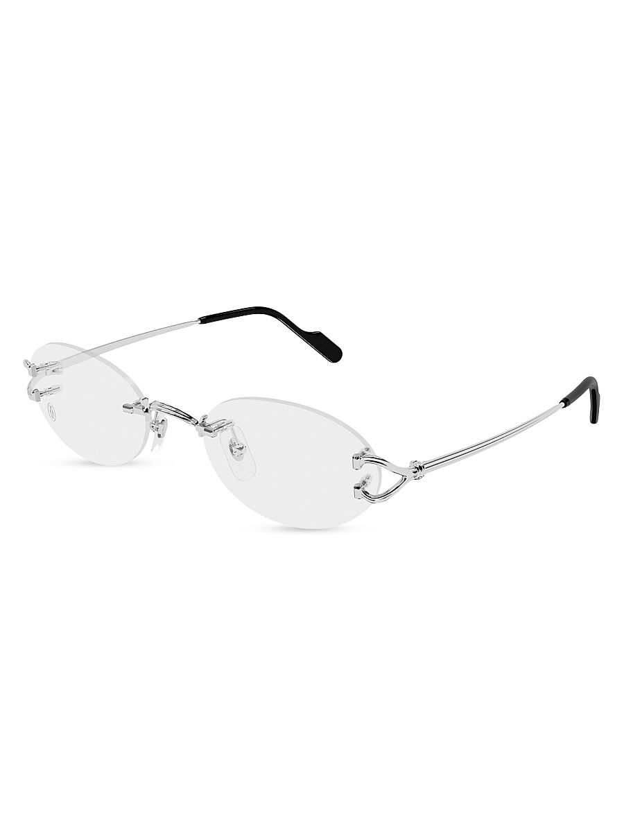 Men's C Décor Platinum-Plated Metal Rimless Oval Optical Glasses - Silver Clear