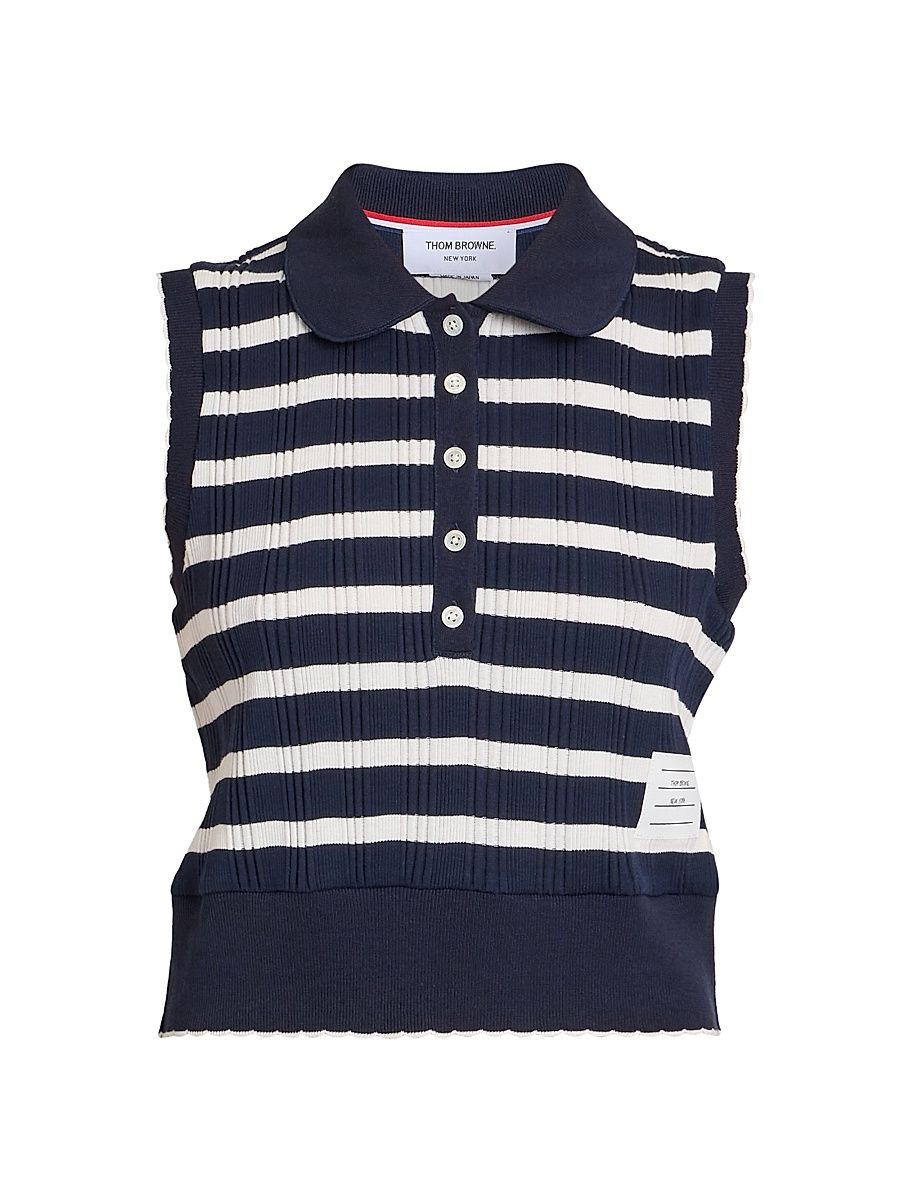 Women's Stripe Cotton Sleeveless Top - Navy White - Size 4