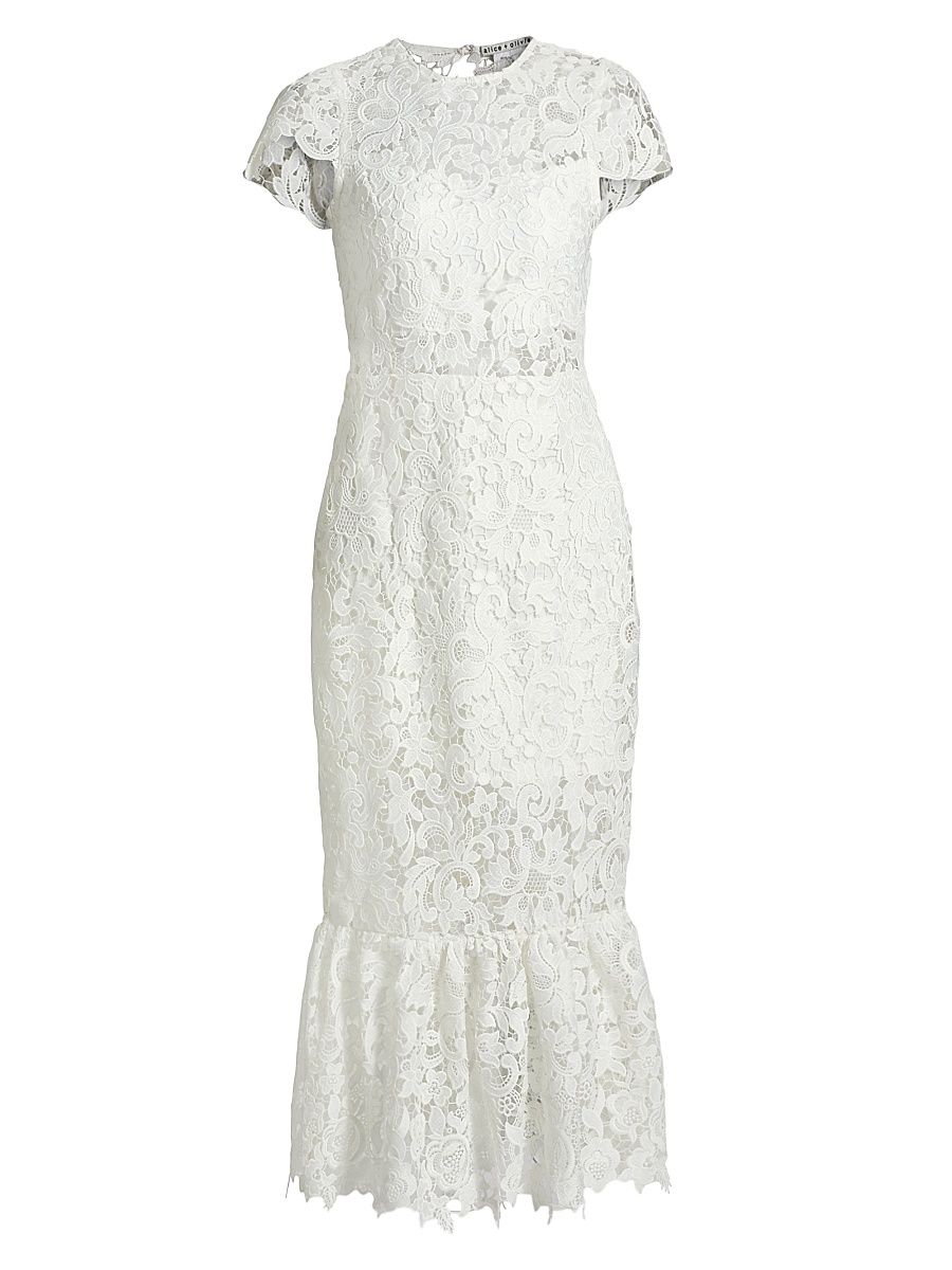 Women's Clover Open Back Lace Midi-Dress - Off White - Size 0