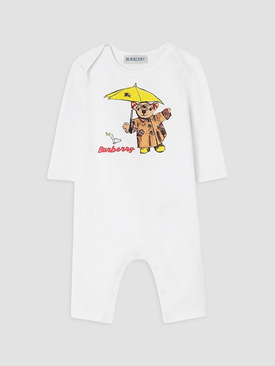 Baby Boy's Albern Teddy Bear Stretch-Cotton Coverall - White - Size 12 Months