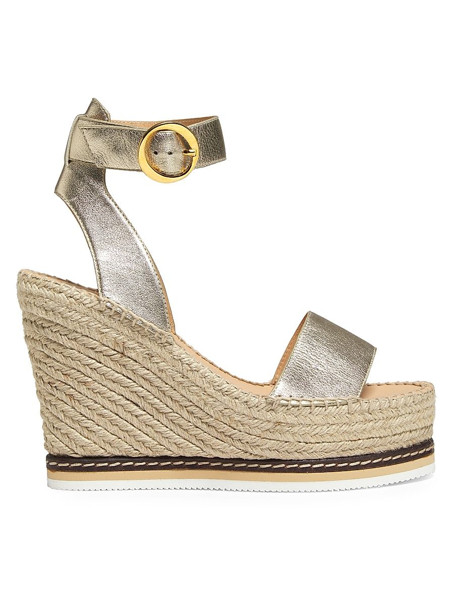 Women's Lily 115MM Metallic Leather Espadrille Wedge Sandals - Light Gold - Size 11