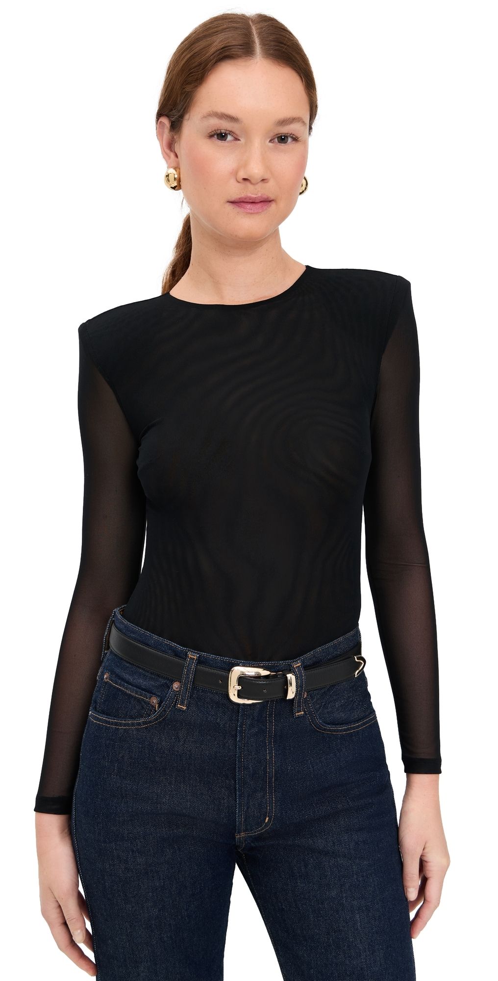 L'AGENCE Trista Shoulder Pad Thong Bodysuit Black XXL