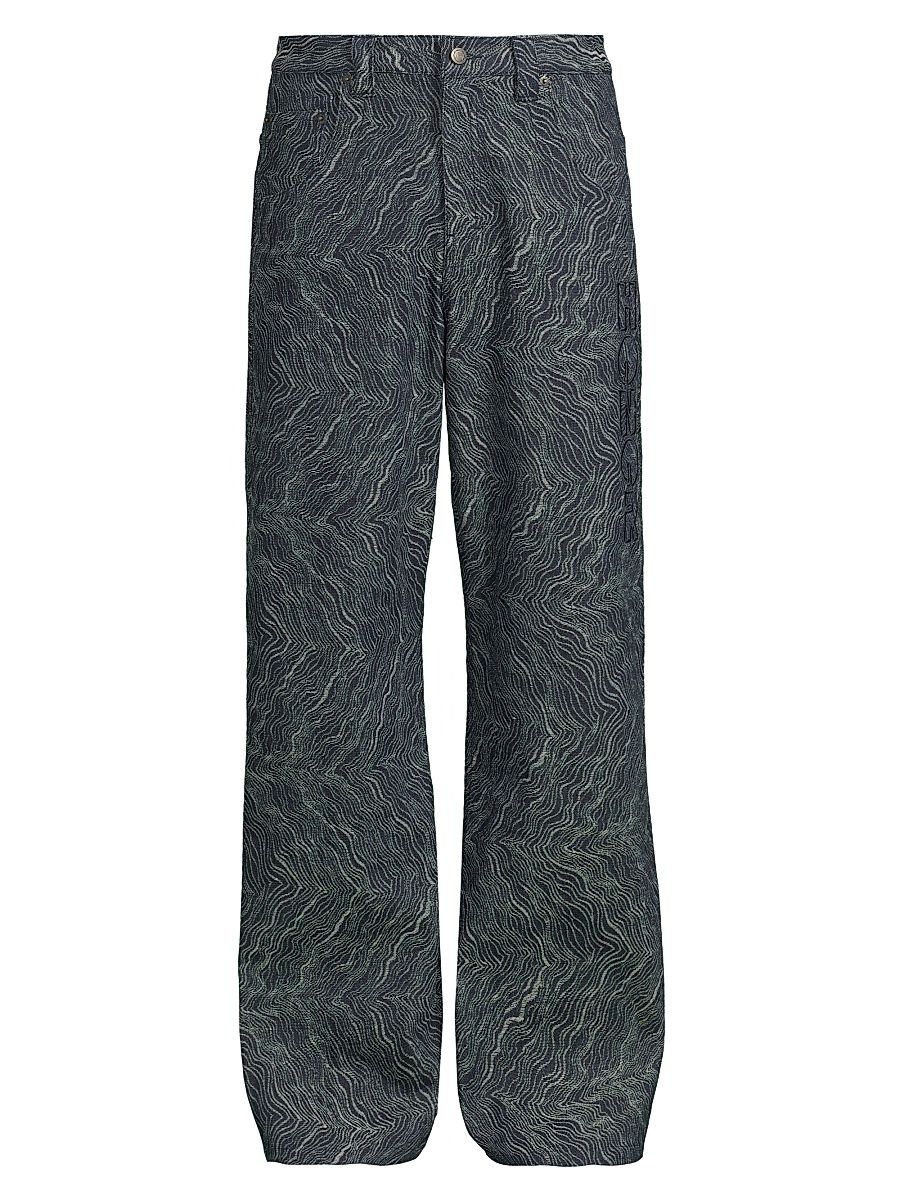 Men's Wave Print Wide-Leg Jeans - Indigo - Size 38