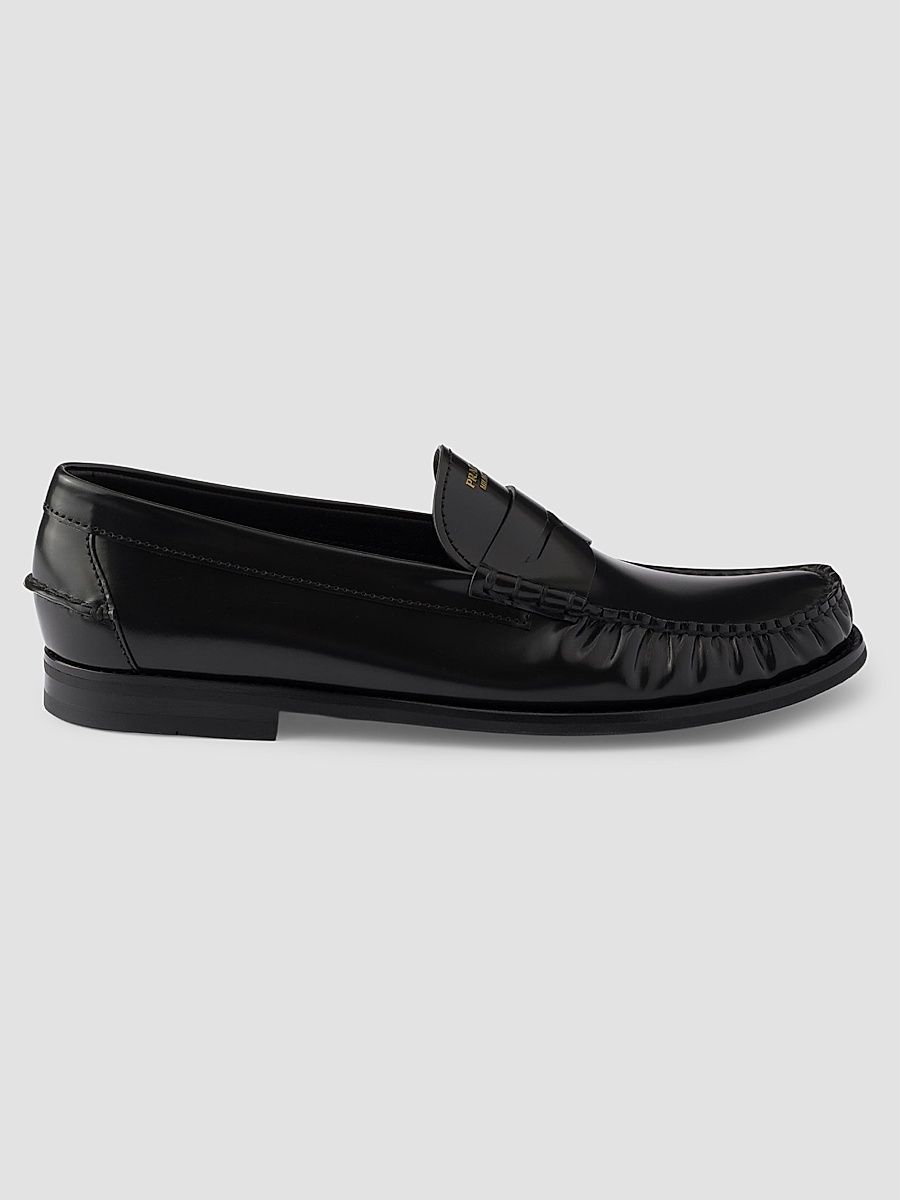 Men's Brushed Leather Loafers - Black - Size 6