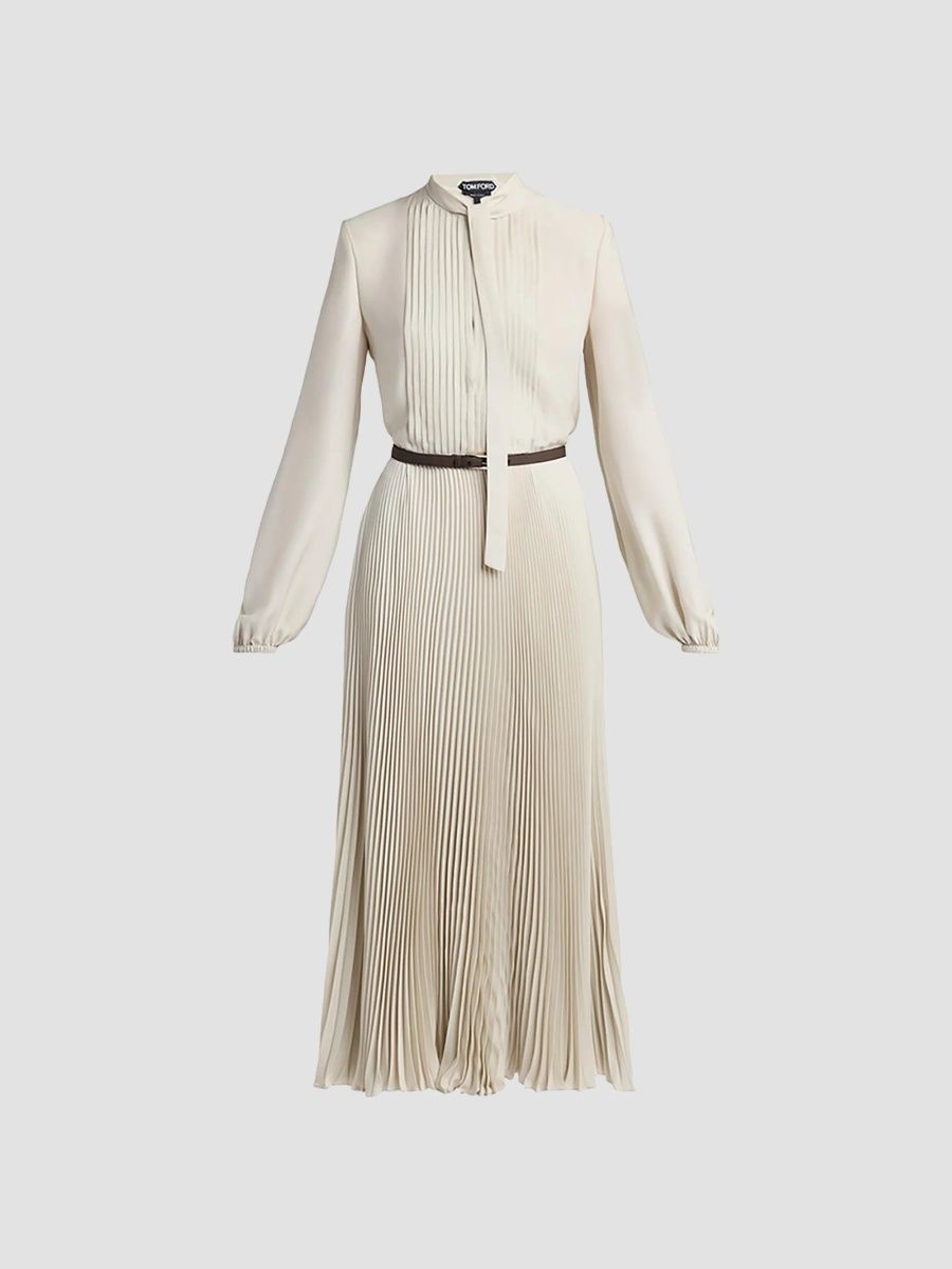 TOM FORD Women's Pintucked Tieneck Shirtdress - Moon - Size 2