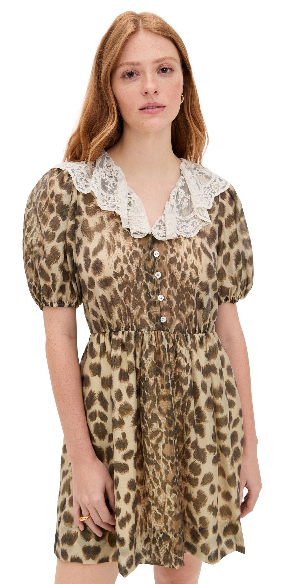 Sea Claude Print Lace Collared Dress Cream 10