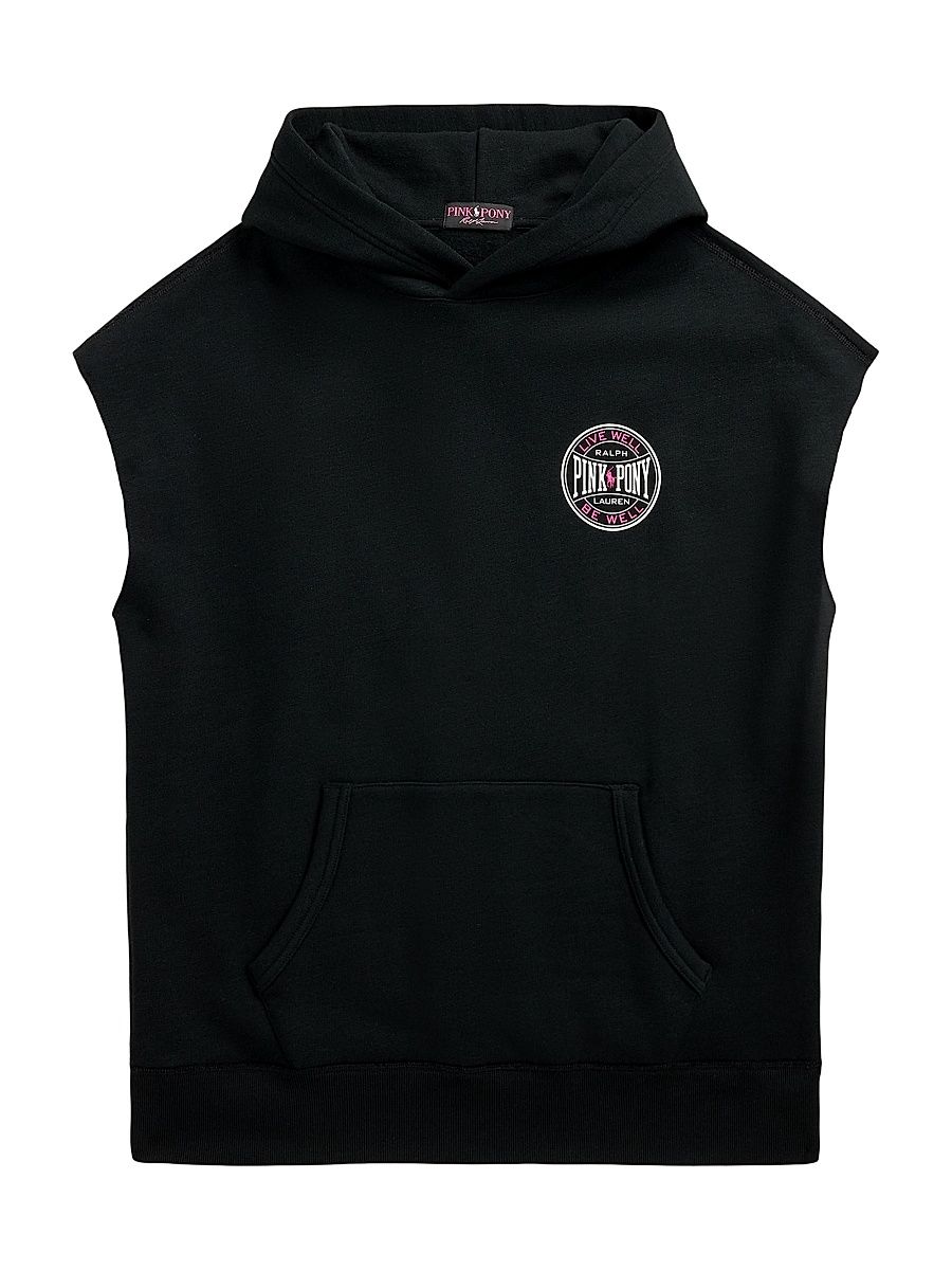 Men's Unisex Pink Pony Vintage Fleece Sleeveless Hoodie - Polo Black - Size XXL