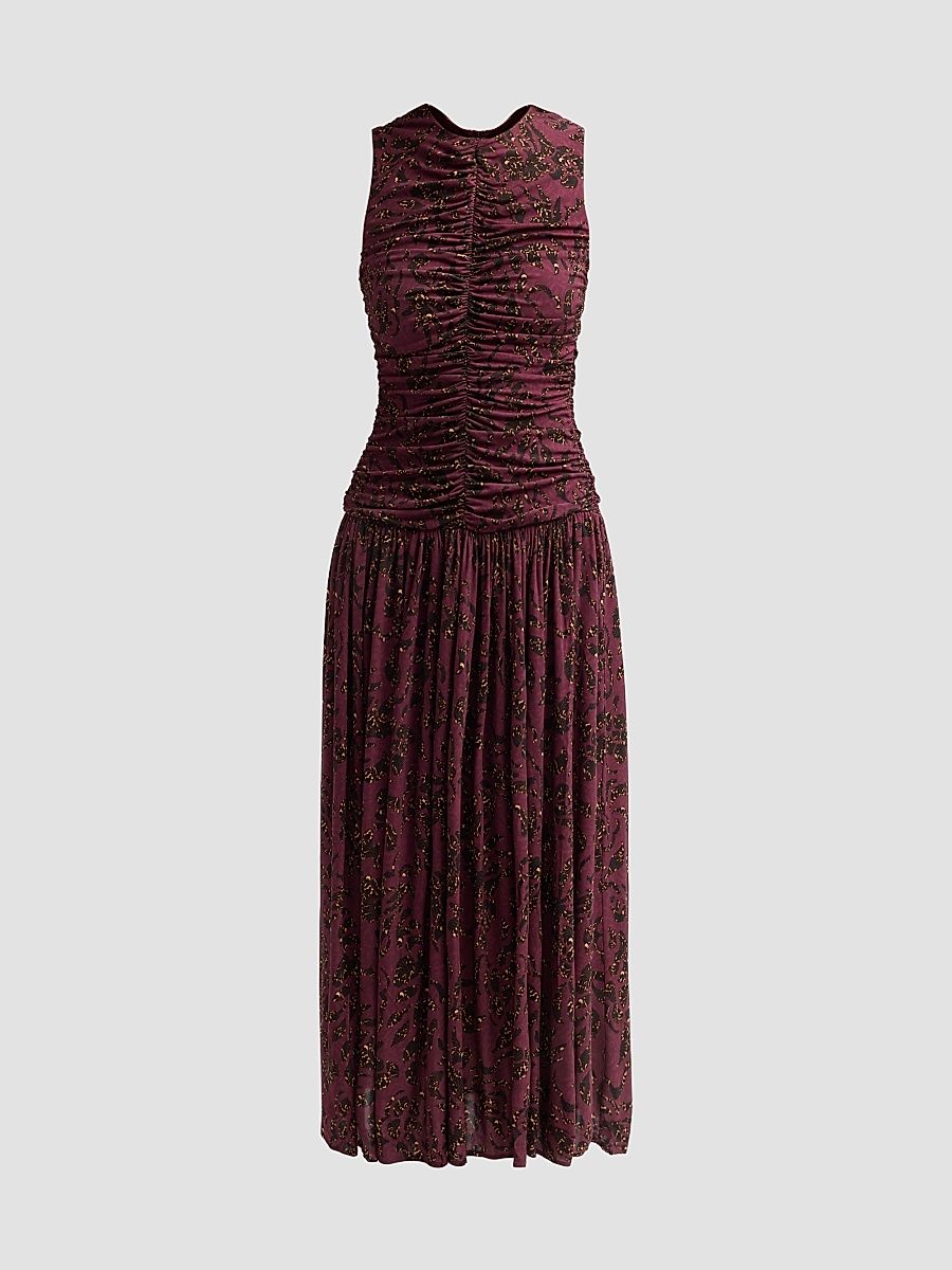 Women's Elora Ruched Floral Jersey Midi Dress - Claret Floral - Size Large