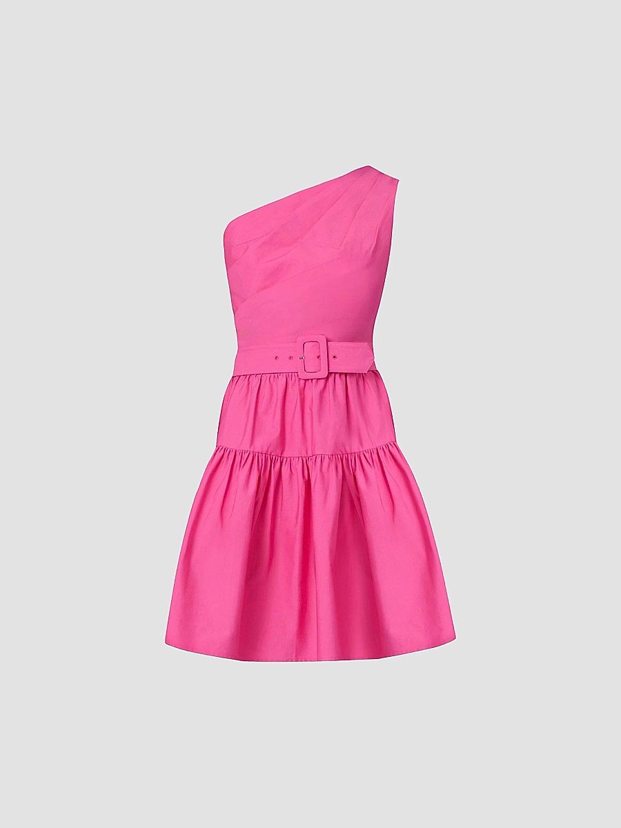 Shoshanna Women's Crawford One-Shoulder Belted Mini Dress - Fuchsia - Size 14
