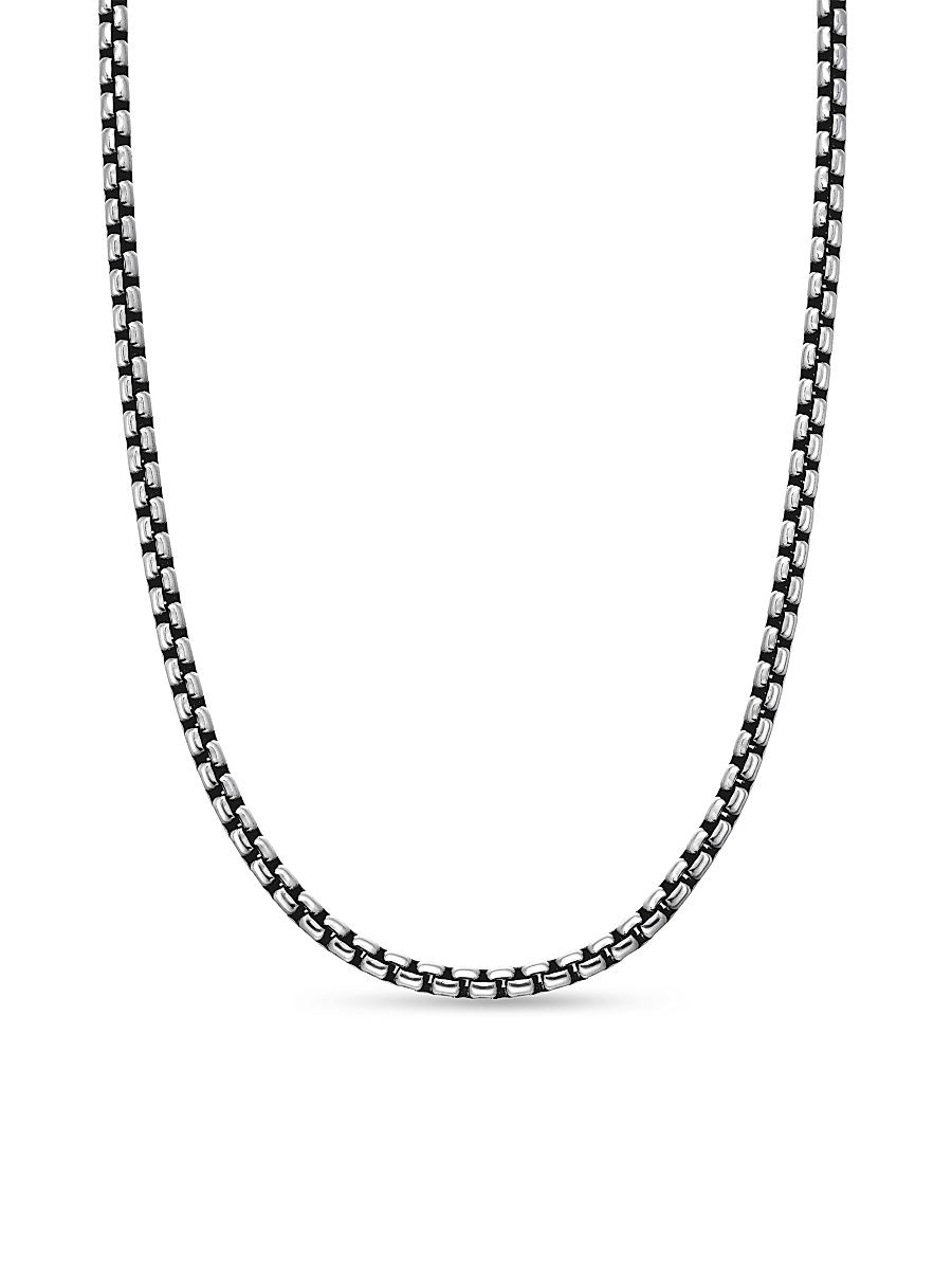 Men's Box Chain Necklace in Sterling Silver, 3.6mm - Silver - Size 28