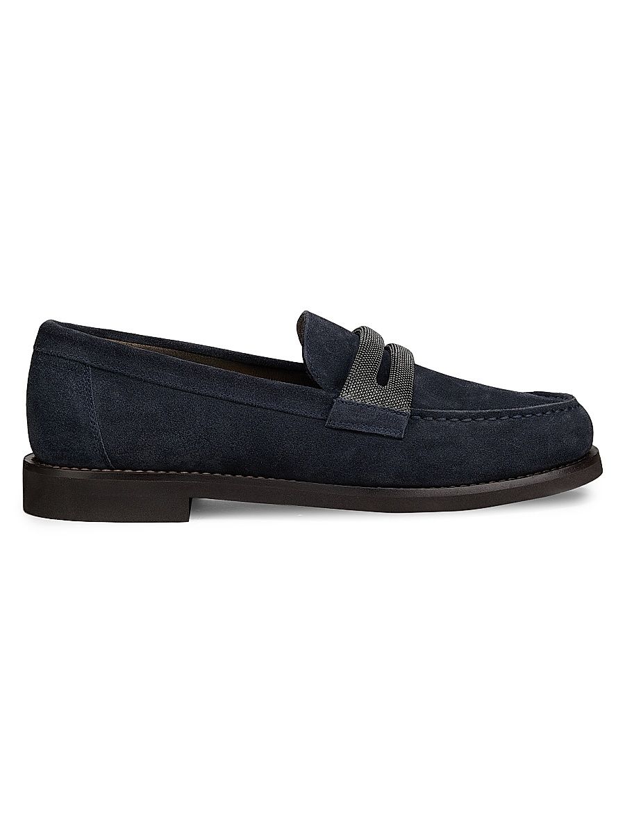 Women's Monili-Detail Suede Loafers - Navy - Size 6.5