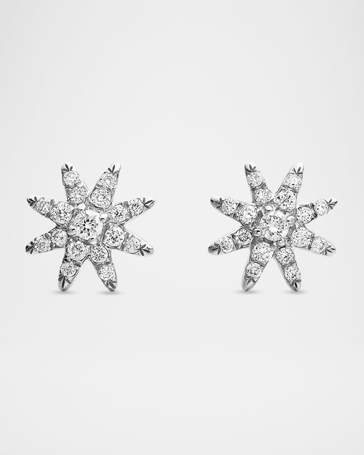 Petite Starburst Stud Earrings with Diamonds in 18K White Gold, 7.5mm