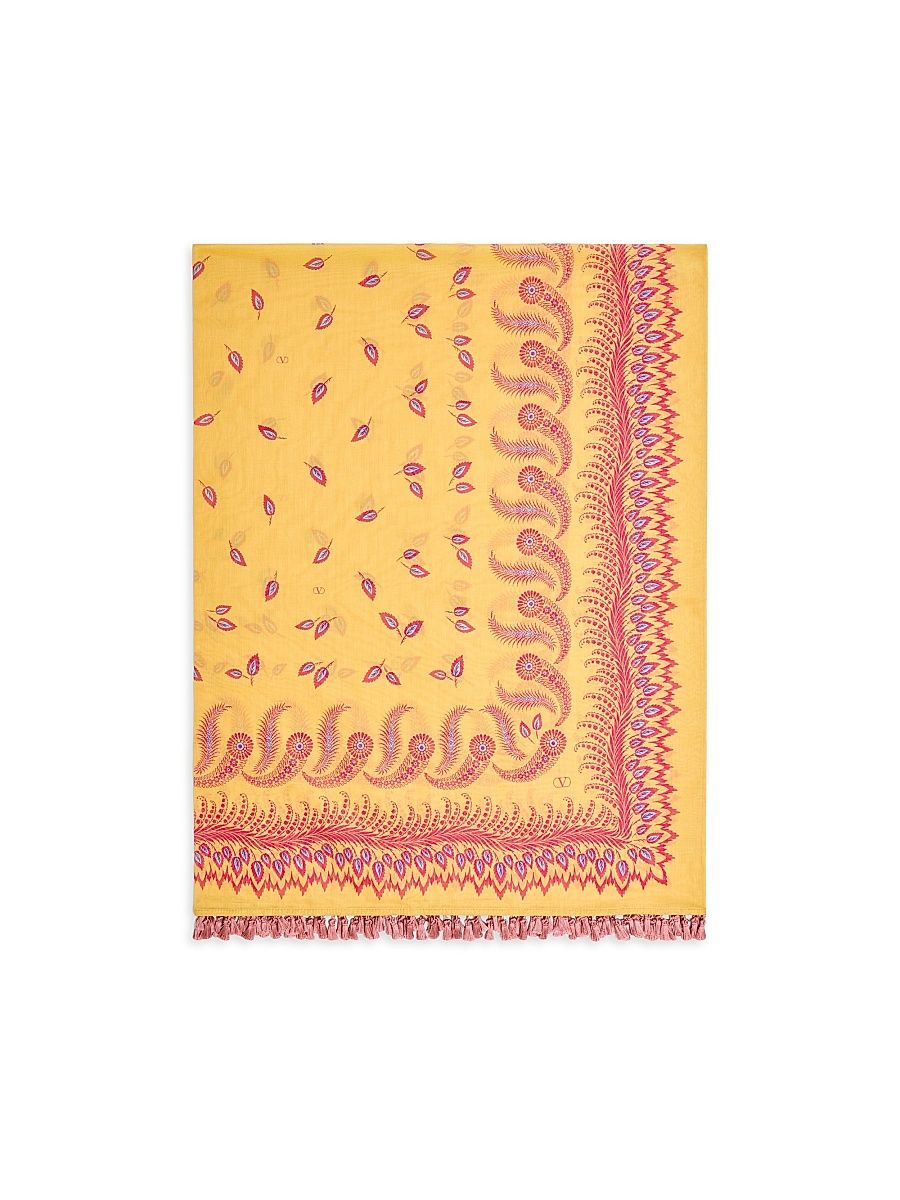 Women's Escape Pareo in Cotton and Silk with Degradé Feather Print