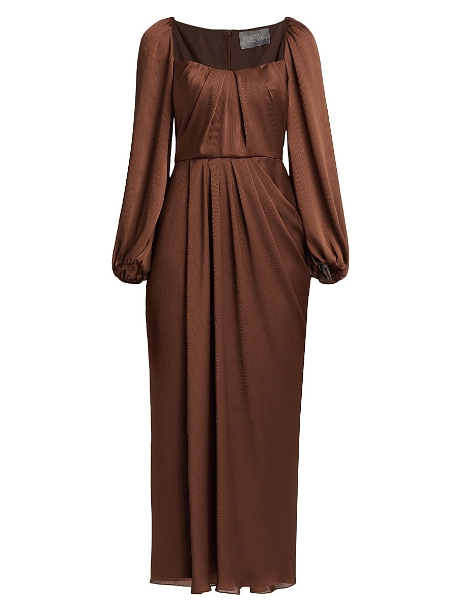 Women's Chiffon Squareneck Midi-Dress - Chestnut - Size 10