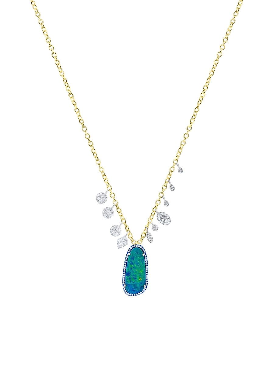Women's Two-Tone 14K Gold, Opal & 0.35 TCW Diamond Necklace - Yellow Gold
