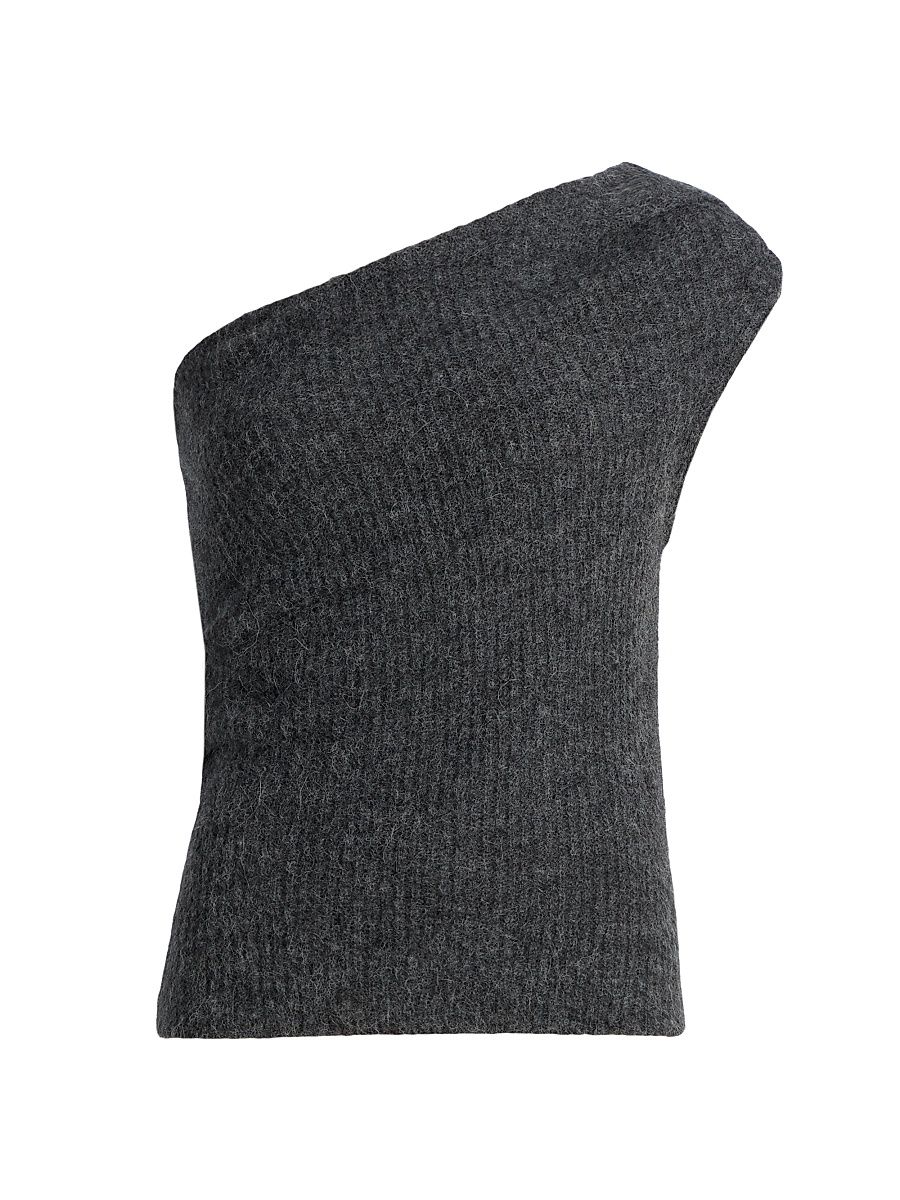 Women's Sue One-Shoulder Rib-Knit Top - Charcoal - Size XL