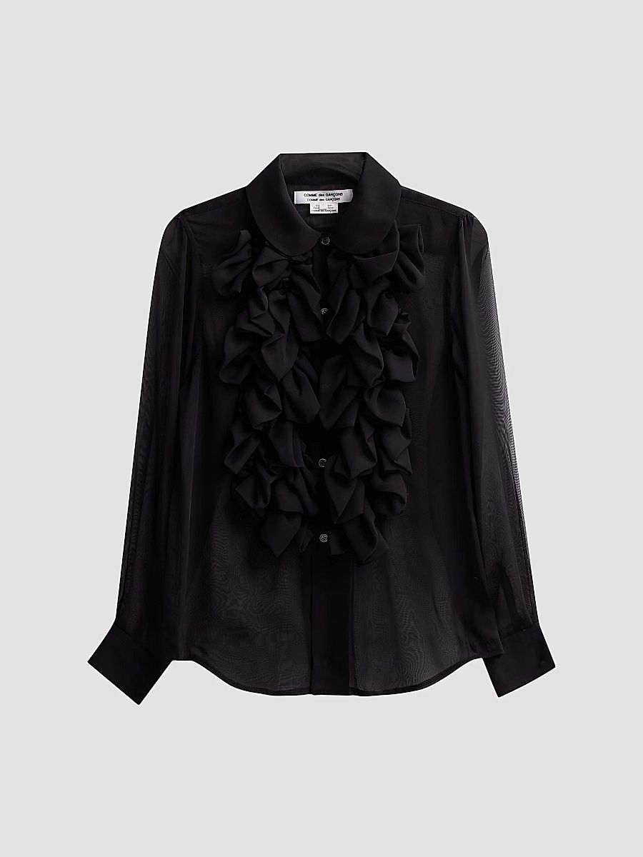 Women's Georgette Ruffle Sheer Blouse - Black - Size XS