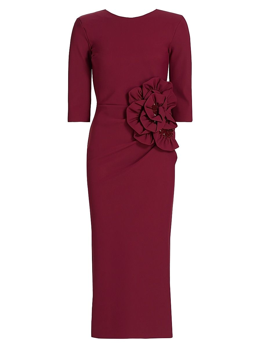 Women's Shire Embellished Rosette Midi-Dress - Mahogany - Size 10
