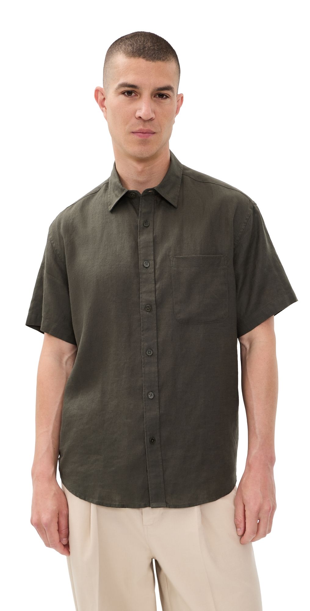 NN07 Deon Linen Shirt Dark Army M