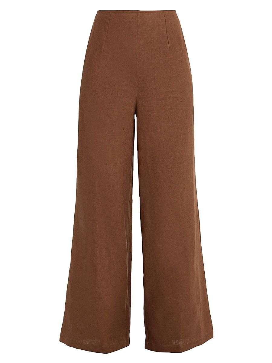 Women's Syna Linen High-Rise Wide-Leg Pants - Brown - Size Large