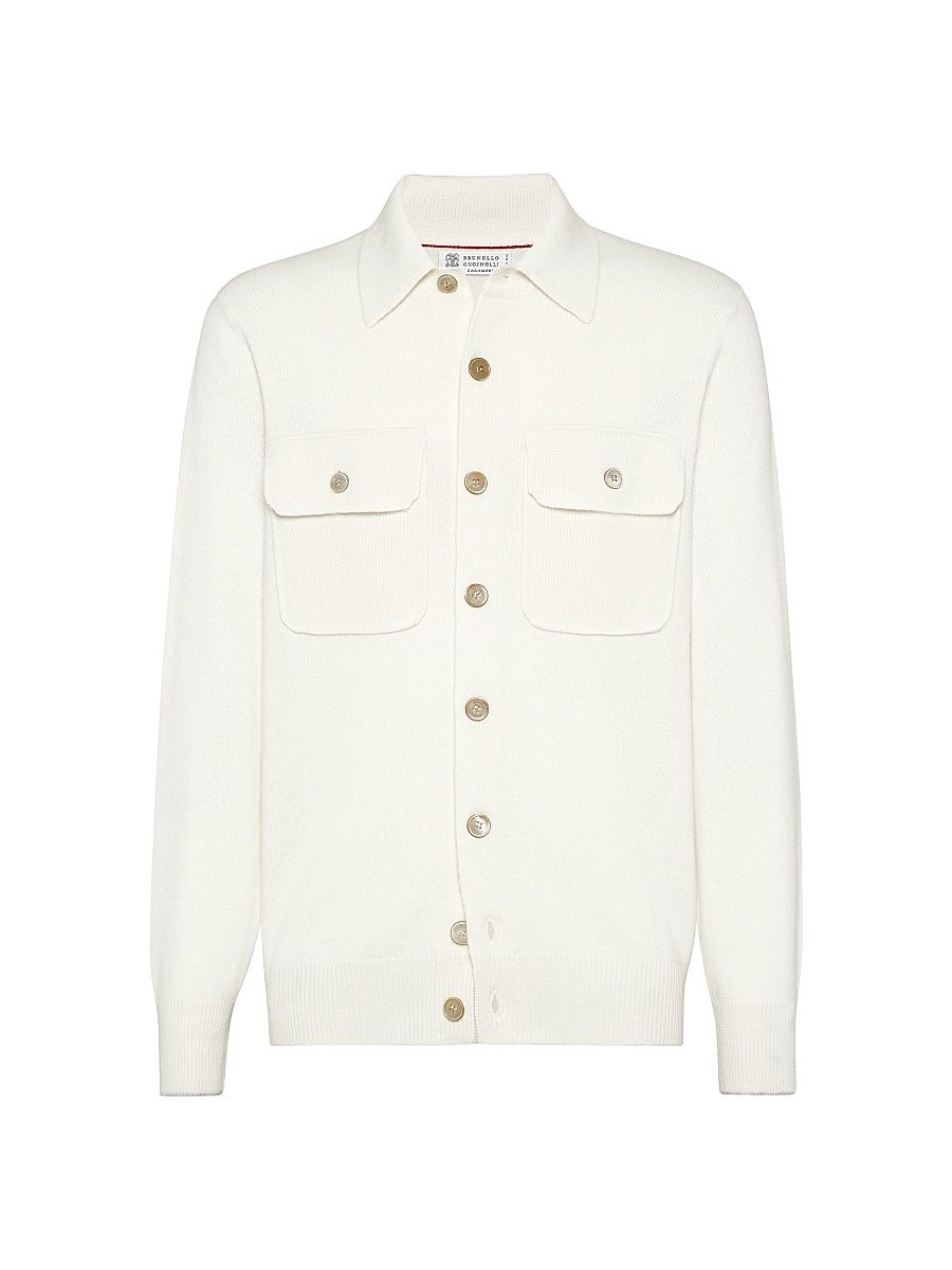 Men's Cashmere Shirt Style Cardigan with Chest Pockets - Panama - Size 44