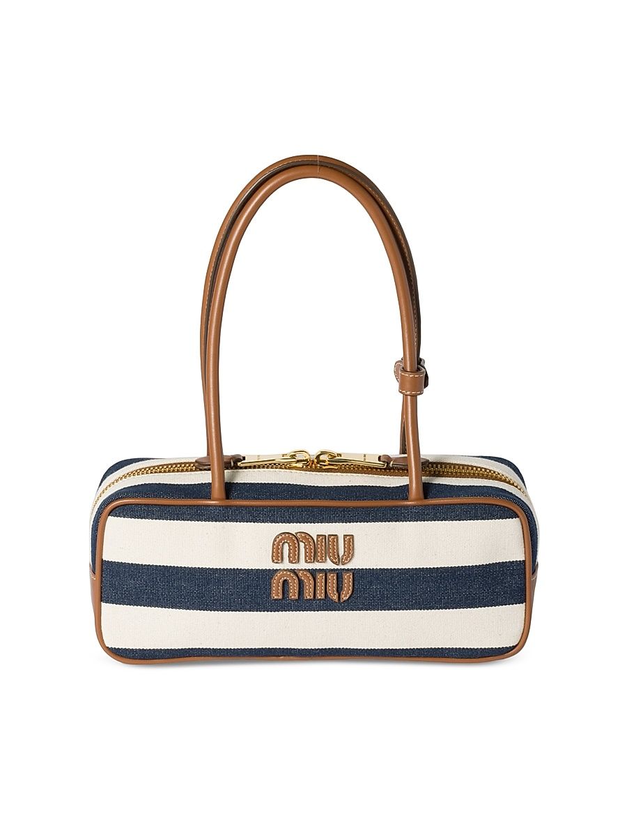 Women's Beau Canvas and Leather Top Handle Bag - Blue White