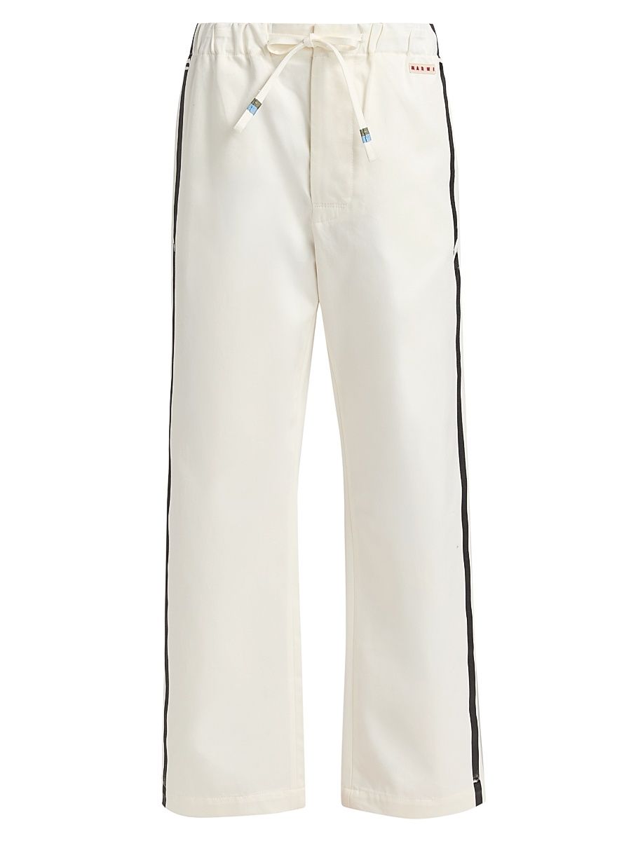 Women's Tuxedo Striped Cotton Drawstring Trousers - Lily White - Size 10