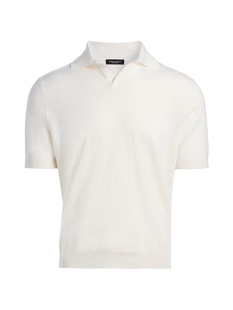 Men's Silk-Linen-Cotton Polo Shirt - White - Size 46