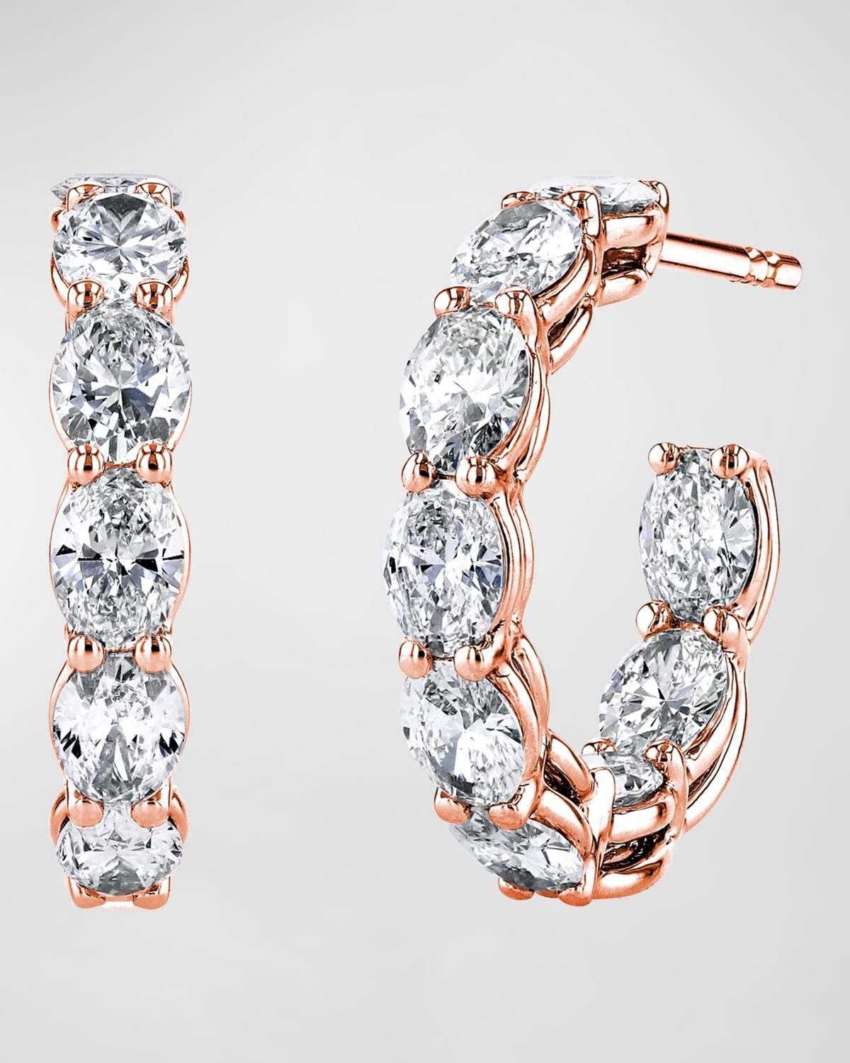 18K Gold North-South Oval-Cut Diamond Hoop Earrings, 4.6tcw/0.75"L