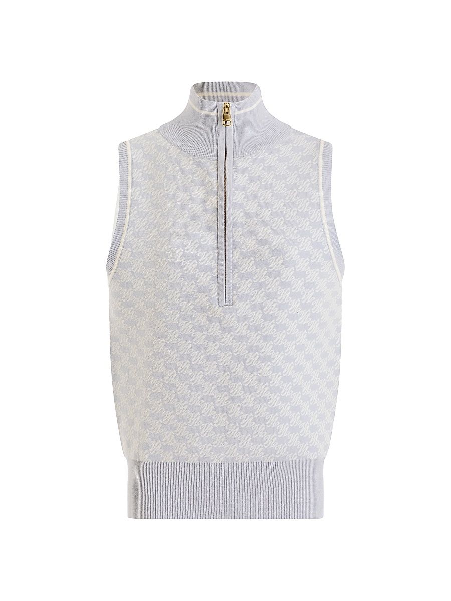 Women's Vincent Printed Jacquard Half-Zip Vest - Xenon Blue White - Size Small