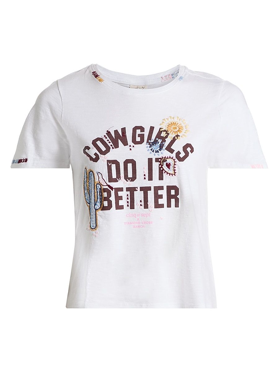 Women's Cowgirls Do It Better Shrunken T-Shirt - White Multi - Size XL